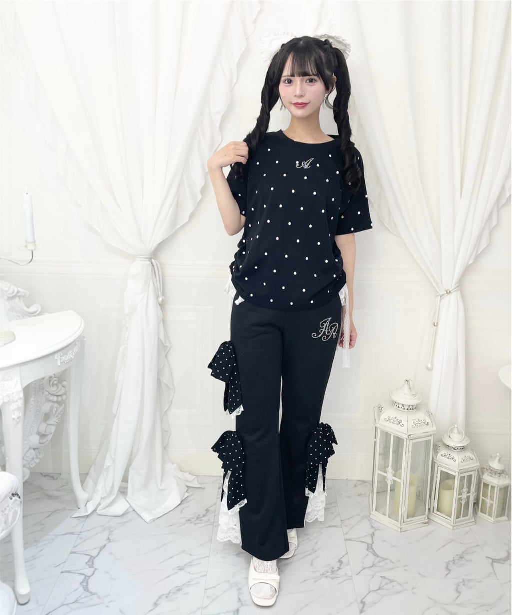 Ank Rouge ドットリボンのふりふりのカットパンツ