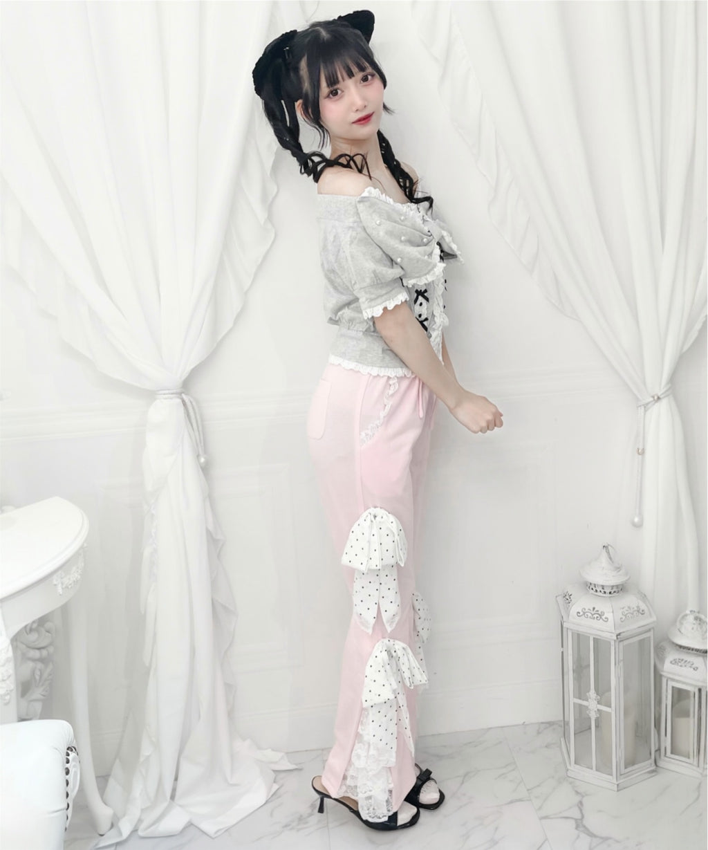 Ank Rouge ドットリボンのふりふりのカットパンツ