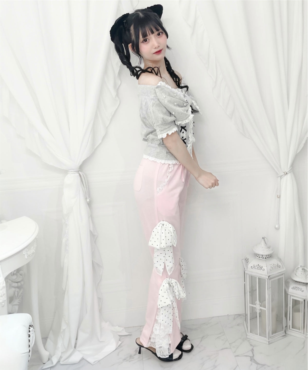 Ank Rouge ドットリボンのふりふりのカットパンツ