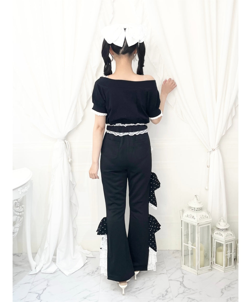 Ank Rouge ドットリボンのふりふりのカットパンツ