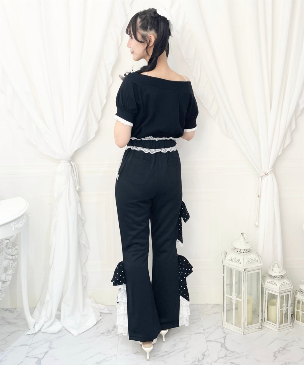 Ank Rouge ドットリボンのふりふりのカットパンツ