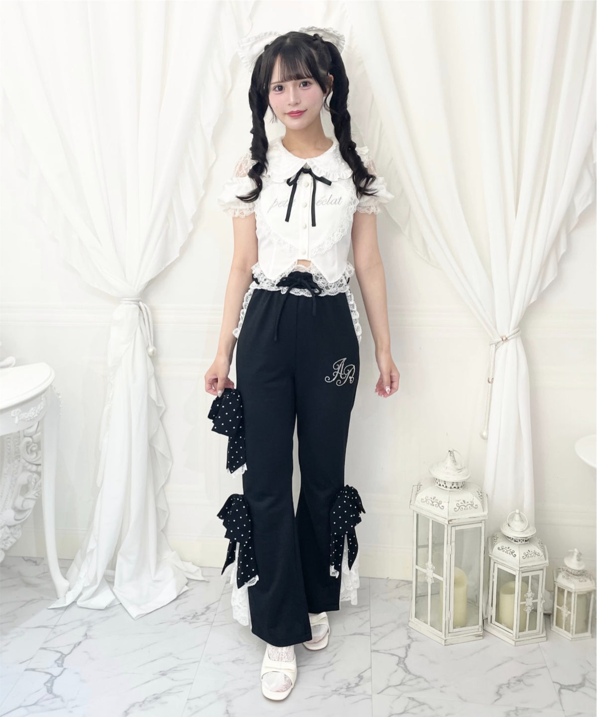 Ank Rouge ドットリボンのふりふりのカットパンツ