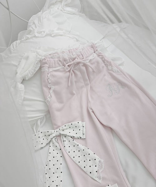 Ank Rouge ドットリボンのふりふりのカットパンツ