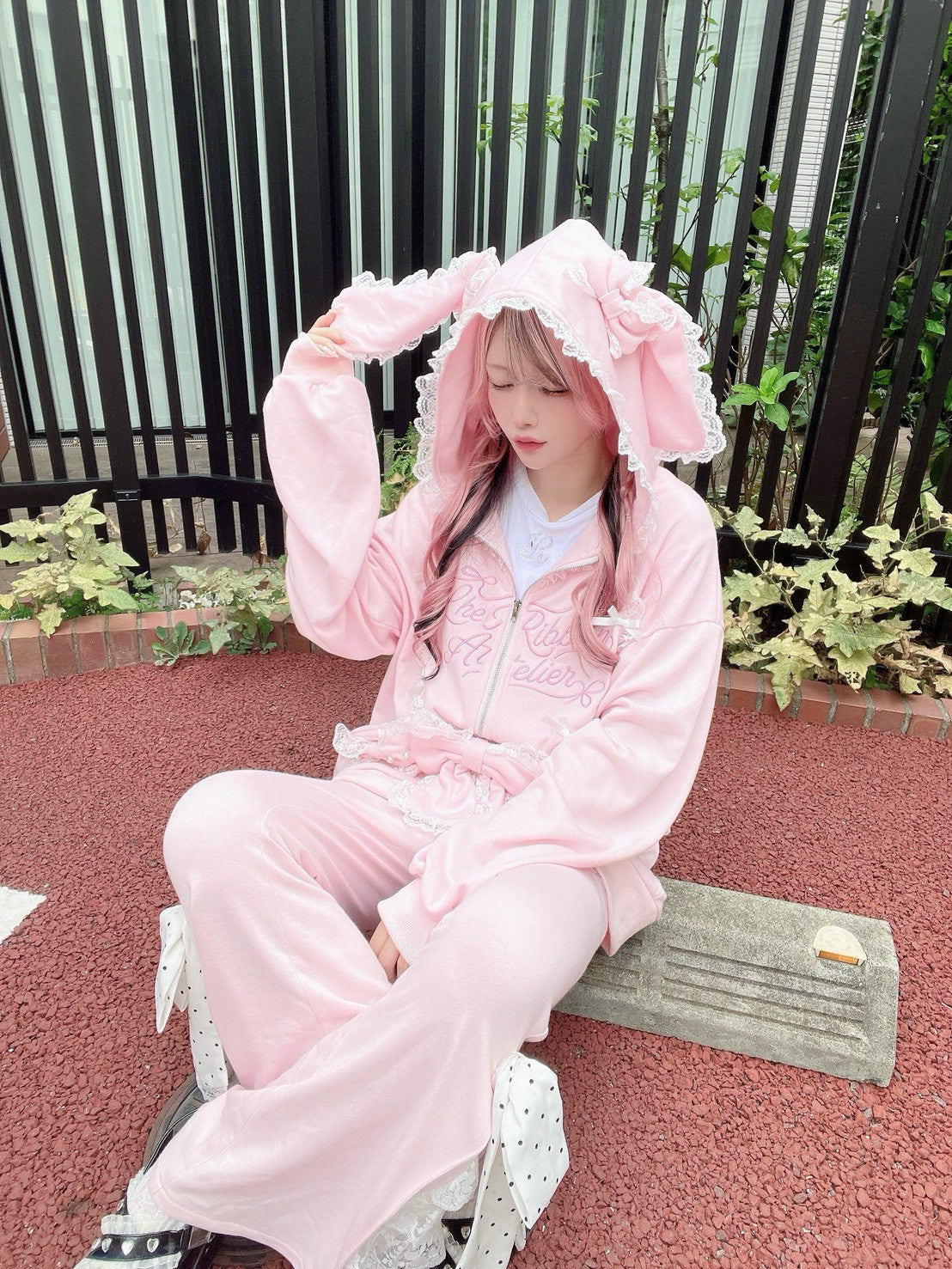 Ank Rouge ドットリボンのふりふりのカットパンツ