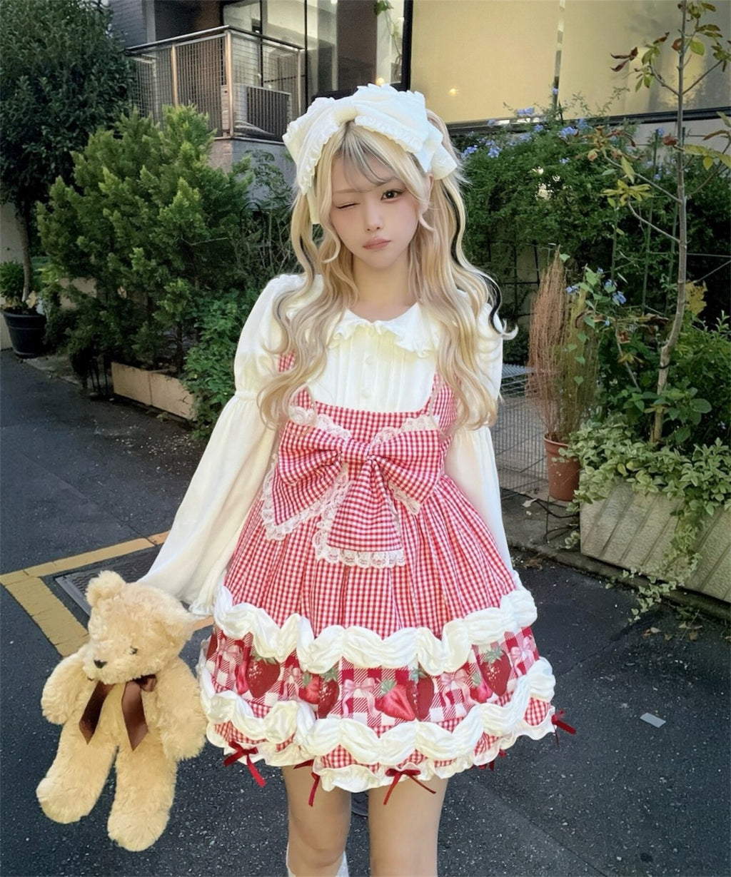 【予約商品】 Ank Rouge ショートケーキの夢ワンピース【ギンガム】