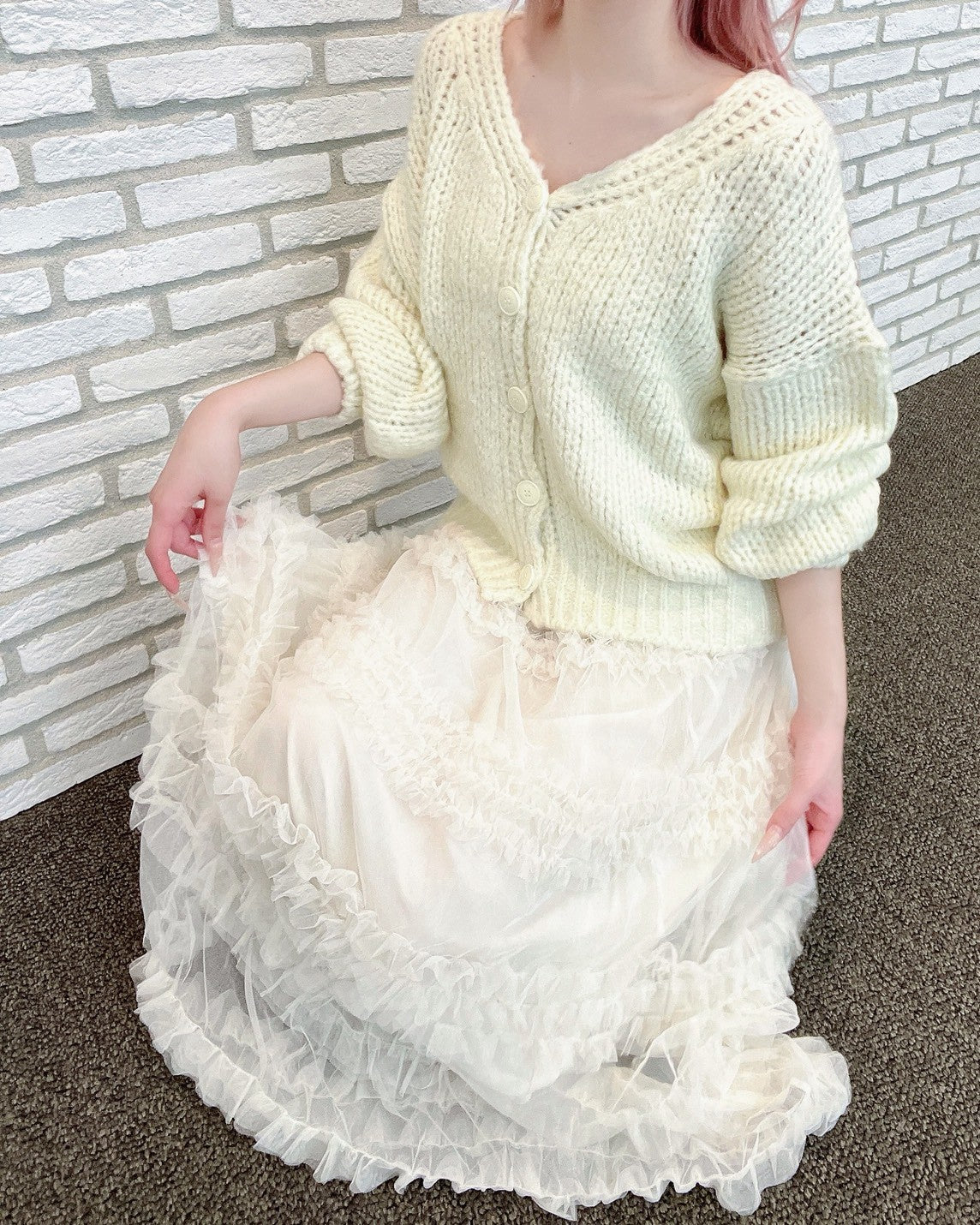 【予約商品】Jamieank【ざっくりニットカーデ＋チュールスカート2点セット】ふわふわPrincessSET