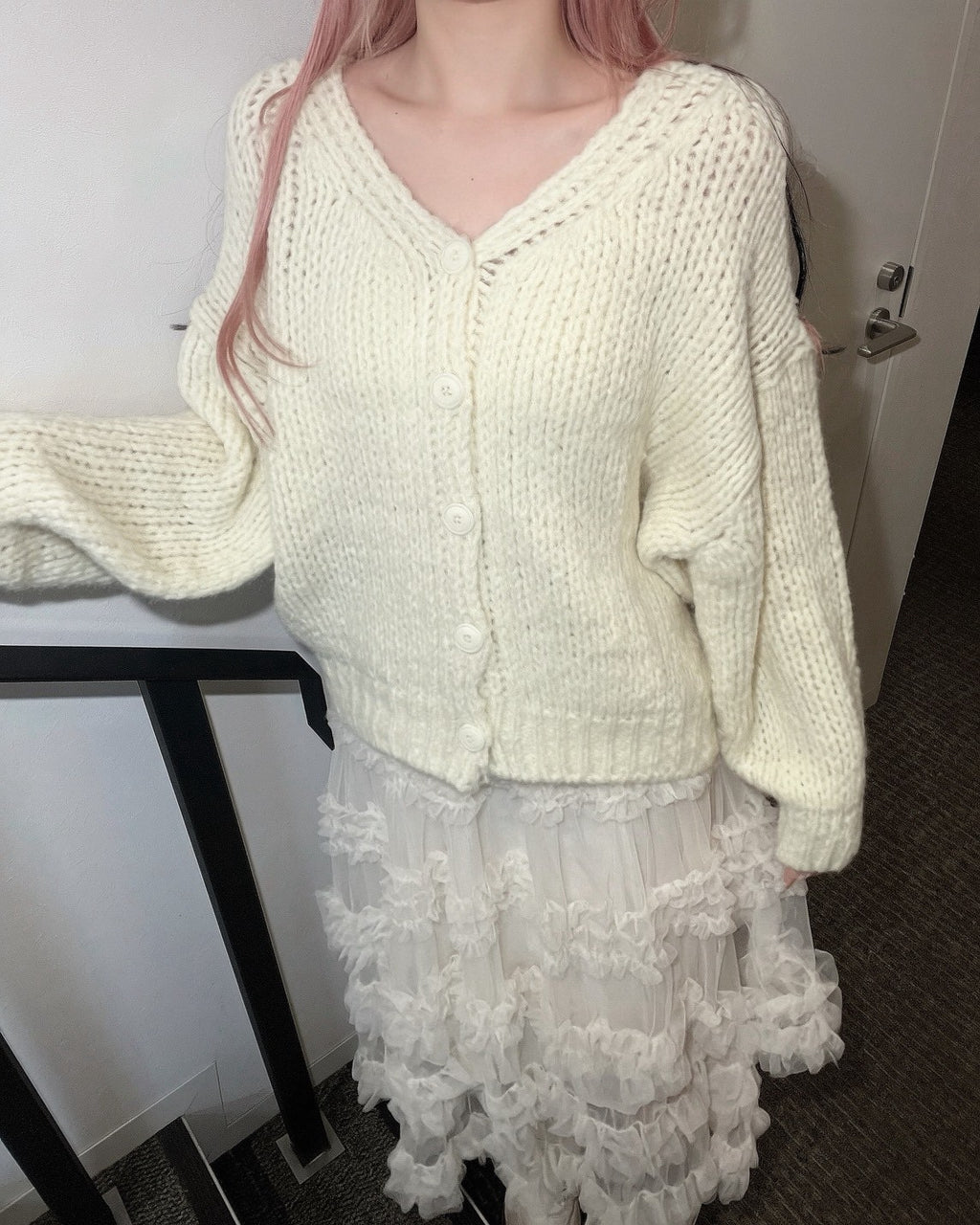 【予約商品】Jamieank【ざっくりニットカーデ＋チュールスカート2点セット】ふわふわPrincessSET