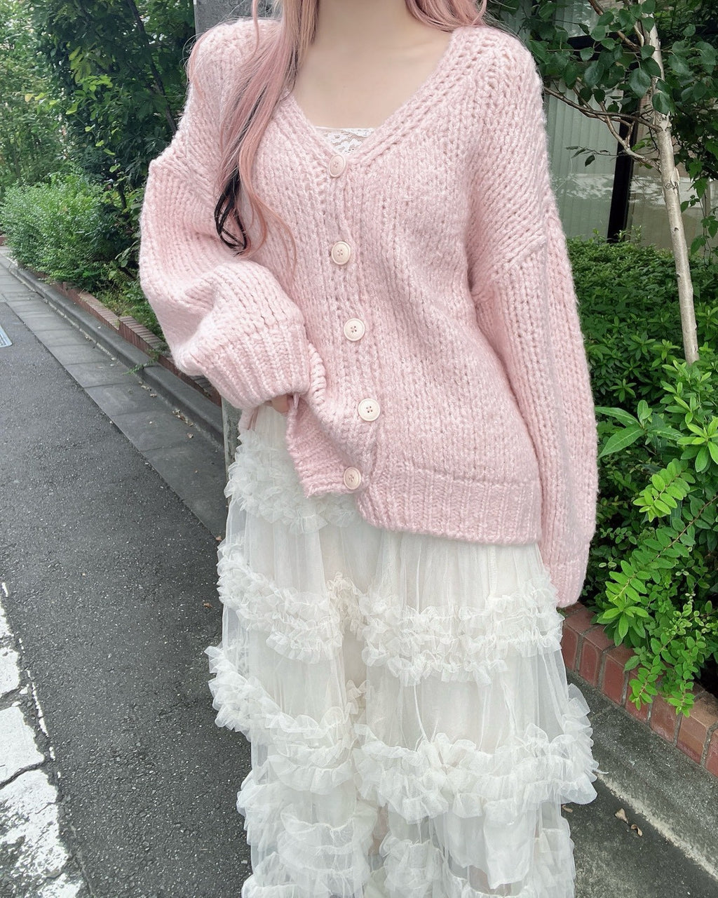 【予約商品】Jamieank【ざっくりニットカーデ＋チュールスカート2点セット】ふわふわPrincessSET